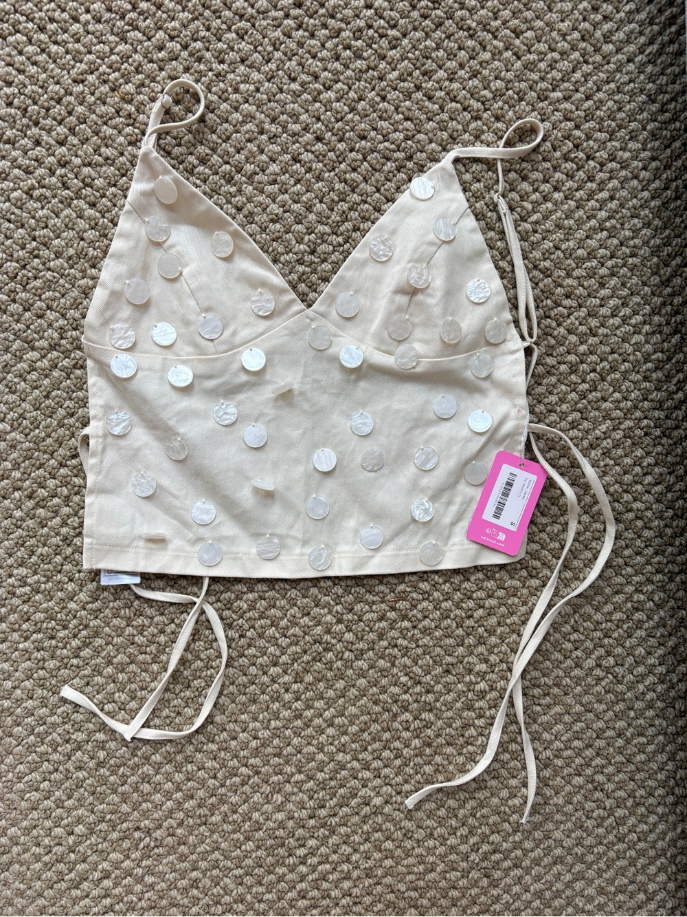 Edikted Cream Sequin Crop Top - Picture 4 of 6